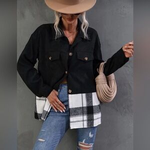 Plaid Hem Black Shacket Jacket - Women L/ XL